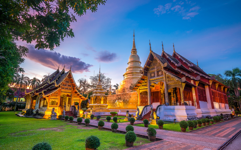 Wat Phra Singh temple in the old town center of Chiang Mai,Thailand 