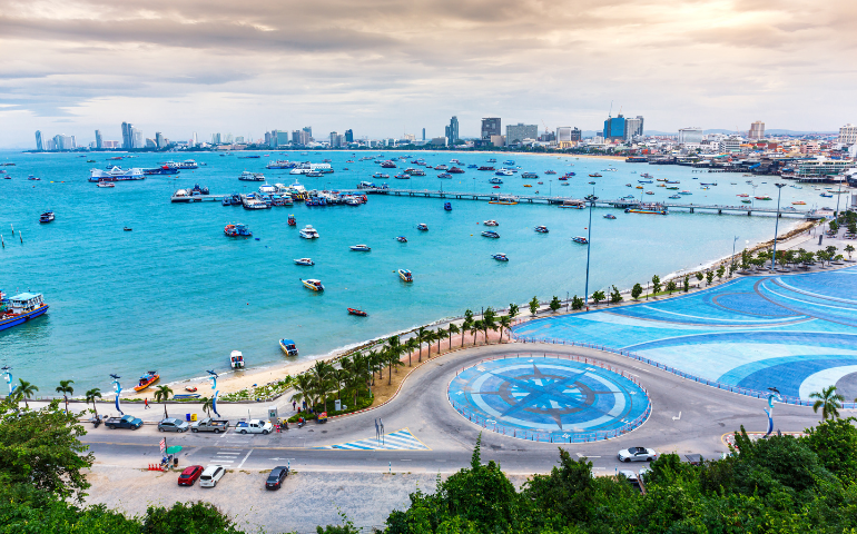 Panoramic view of Pattaya city viewpoint from Pratumnak Hill, Chonburi, Thailand 