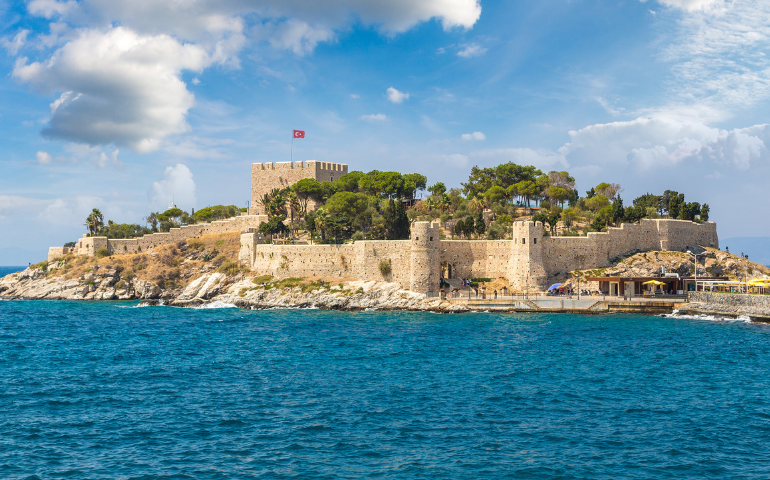 Pirate castle on Pigeon Island in Kusadasi in Turkey